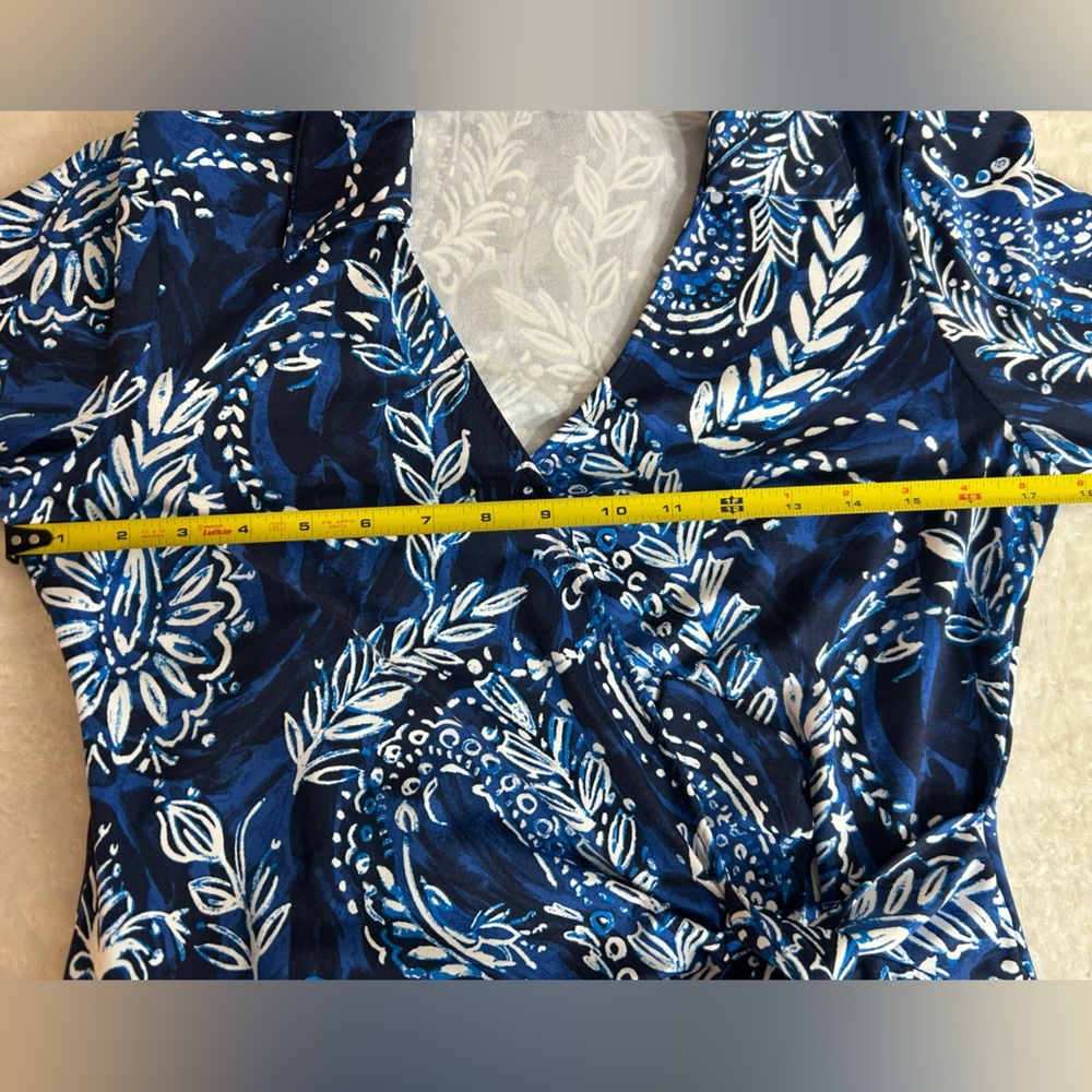 Talbots Women’s Leaf & Paisley Blue White Midi Dress 3/4 Length Sleeves Size S - Picture 6 of 10